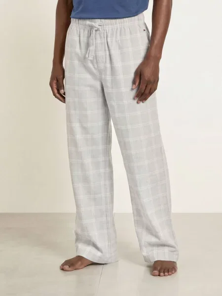 Tommy Hilfiger Spací Kalhoty Z Flanelu světle šedá bílá