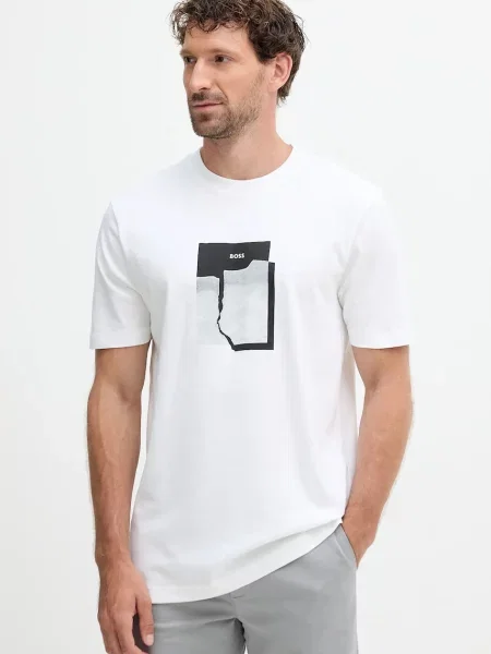 BOSS Orange tricou din cu imprimeu bej