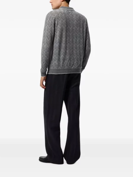 Lung tricou polo Missoni din cașmir gri