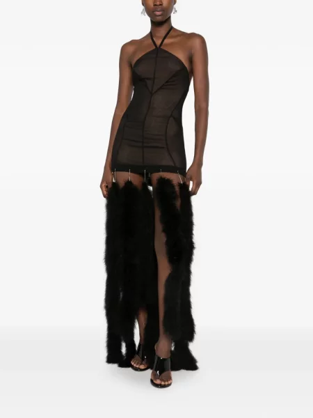 Rochie mini The Attico cu pene cu gât halter negru