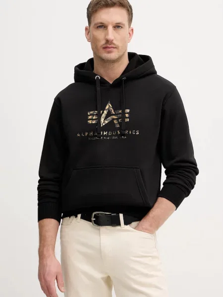 Geacă Alpha Industries cu glugă cu imagine negru