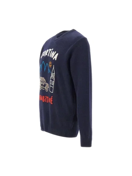 Sweter Mc2 Saint Barth wełniany z okrągłym dekoltem niebieski