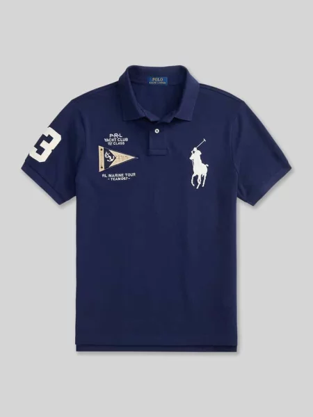 Koszulka polo o kroju regular fit z czystej bawełny z haftami Polo Ralph Lauren granatowa