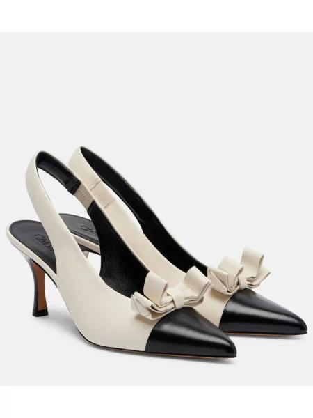 Pantofi cu toc Chloé cu funde din piele slingback alb