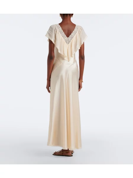 Rochie midi Dôen de mătase cu volane alb