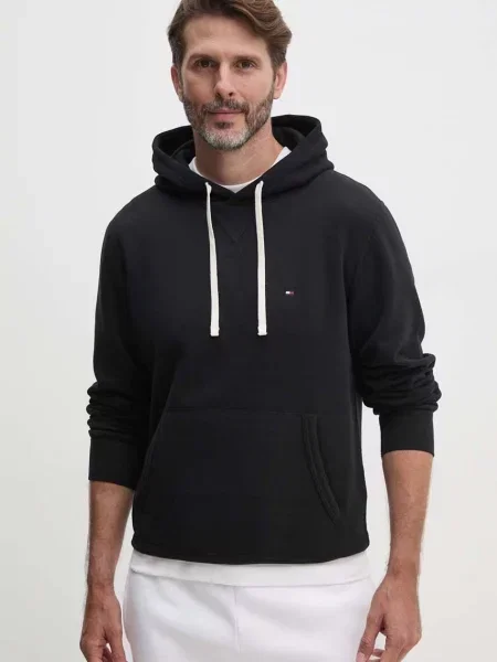 Tommy Hilfiger dukserica sa kapuljačom za muškarce s pamukom crna