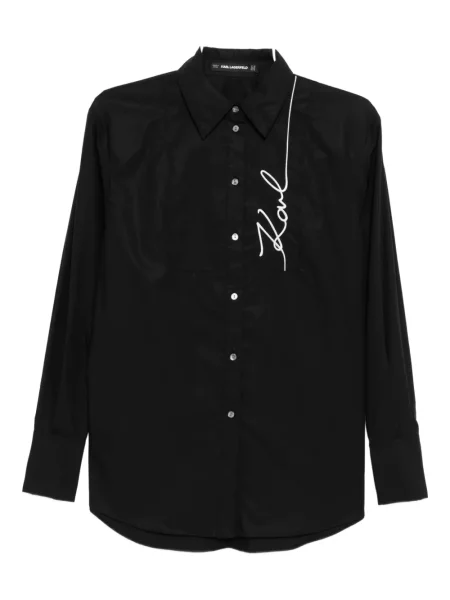 Cămașă Karl Lagerfeld cu broderie din poplin negru