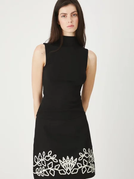 Medicine fustă din amestec de in mini drept negru