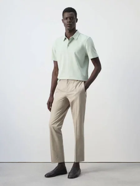 Koszulka polo slim fit z piki z mieszanki bawełny pastelowa zieleń Mężczyzna XL MANGO MAN