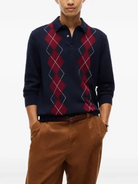 Tricou polo Tommy Hilfiger cu model argyle albastru