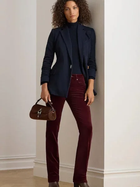 Hlače iz rebrastega žameta Lauren Ralph Lauren bordo