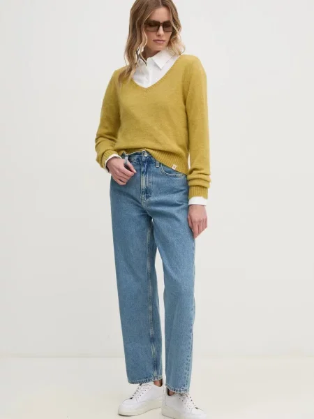 Calvin Klein Jeans koszula beżowy relaxed z kołnierzykiem klasycznym biała