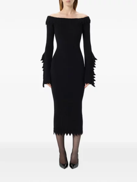 Rochie midi Blumarine cu volane cu umerii deschiși negru