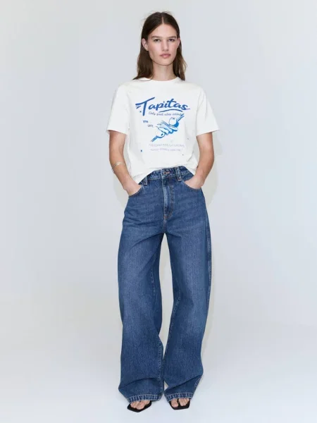 Wzorzysty t-shirt Kobieta XXS MANGO niebieski