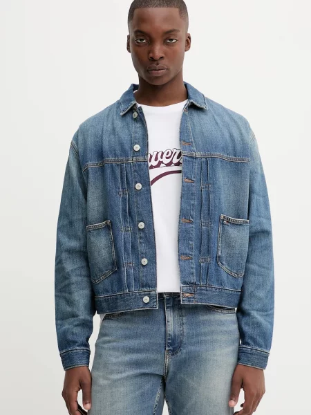 Džínová bunda Tommy Jeans přechodná oversize modrá