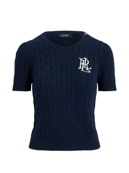 Tricou Lauren Ralph Lauren cu broderie tricotate albastru