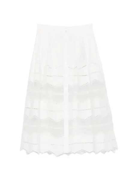 Fustă midi Elie Saab cu broderie alb