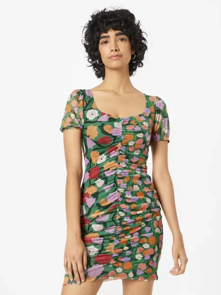 Warehouse Rochie England verde / portocaliu / roşu închis alb