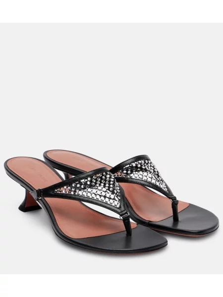 Chiloți tanga Amina Muaddi de cristal negru