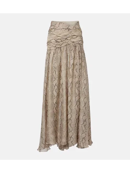 Fustă midi Elie Saab de mătase cu imagine cu model piele de șarpe