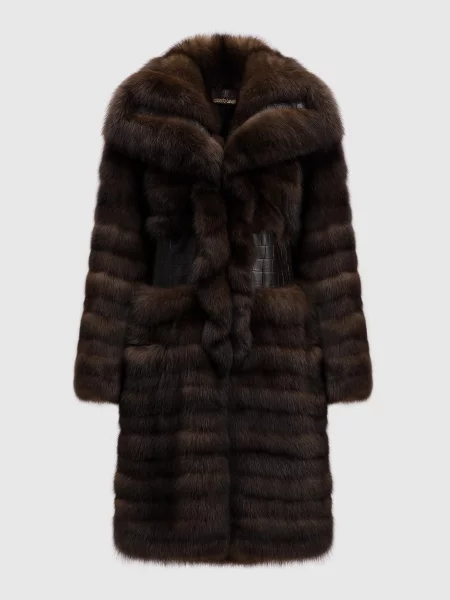 Шуба з хутра соболя зі шкірою крокодила Roberto Cavalli коричнева
