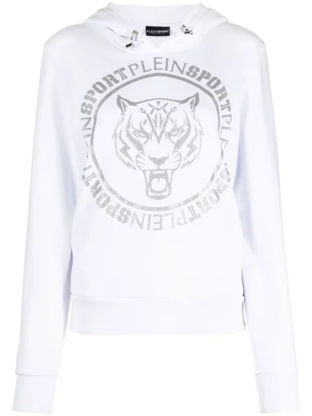 Bluza z kapturem Plein Sport z nadrukiem w tygrysie prążki biała