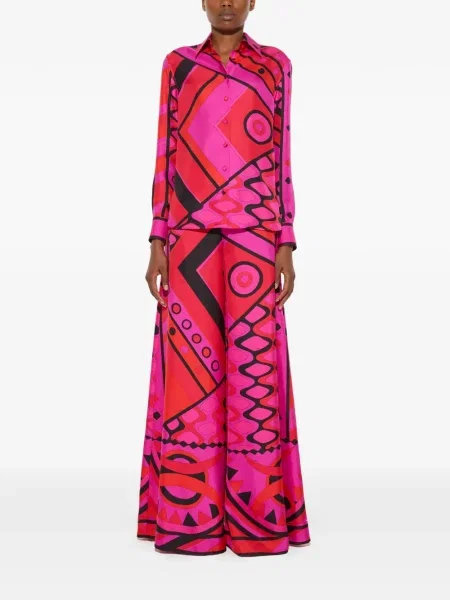 Pantaloni palazzo Pucci de mătase cu imagine roz