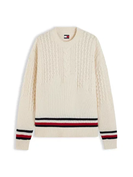Tommy Jeans Pulover crem / roşu închis negru
