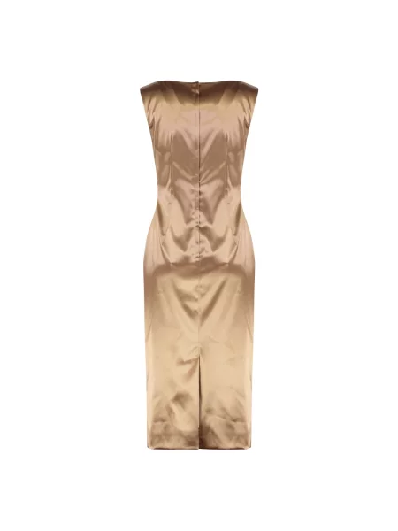 Satynowa długa sukienka maxi Dolce And Gabbana brązowa