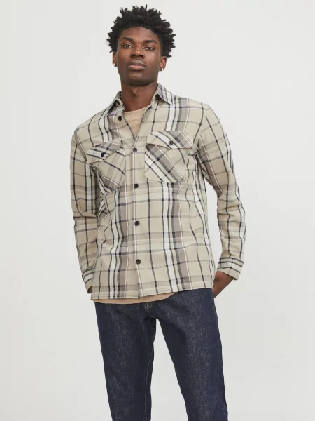 JACK & JONES Prechodná bunda Roy béžová / tmavobéžová / čierna biela