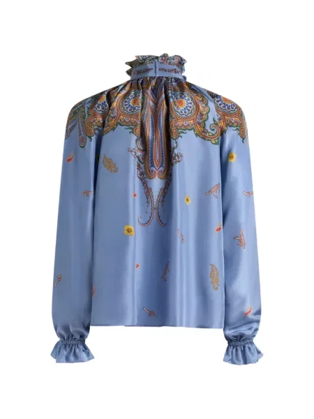 Bluză Etro de mătase cu model floral cu imagine albastru