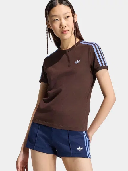 Adidas Originals t-shirt γυναικείο με ελαστάν καφέ