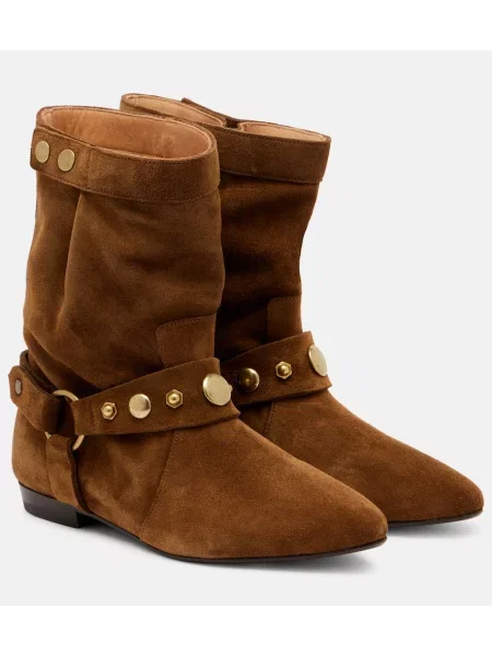 Cizme scurte Isabel Marant din piele de căprioară cu tepi maro