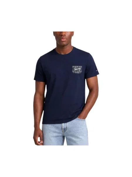 T-shirt o kroju regular fit z czystej bawełny z nadrukiem na tyle Tommy Jeans niebieska