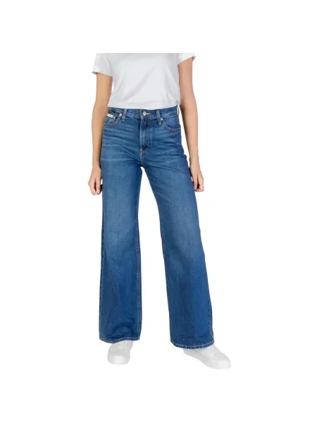 Blugi Calvin Klein Jeans cu talie joasă albastru