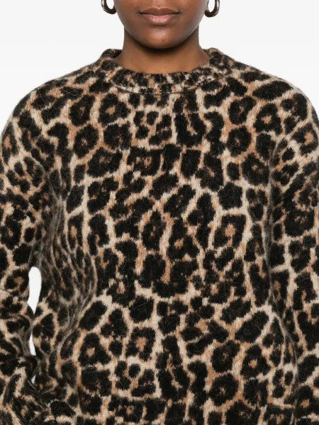 Pulover Anine Bing cu imagine cu model leopard cu decolteu rotund negru