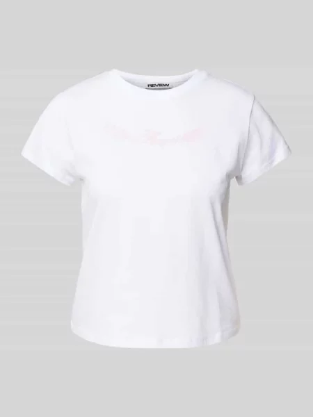 T-shirt z nadrukowanym motywem Review biała
