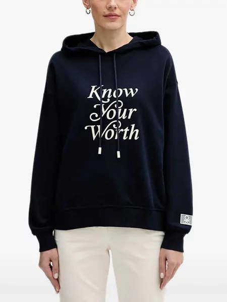 Bluza z kapturem Benetton z autografem niebieska