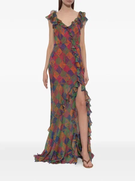 Rochie maxi Etro cu model paisley de costum albastru