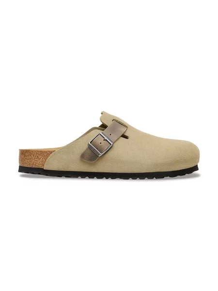 Birkenstock klapki zamszowe Boston beżowe