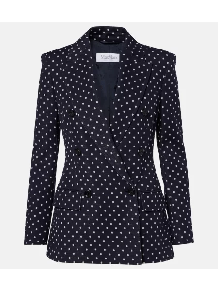 Sacou Max Mara cu buline din jerseu cu două rânduri de nasturi albastru