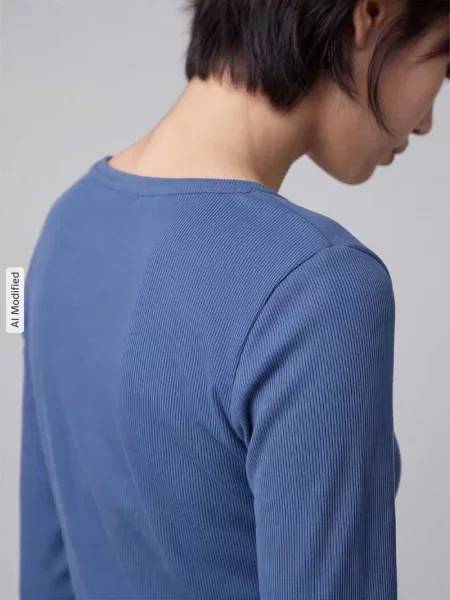 Bluzka z długim rękawem o kroju slim fit z mieszanki bawełny i lyocellu S.oliver Red Label niebieska
