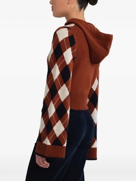 Πλεκτό hoodie Cara Cara argyle καφέ