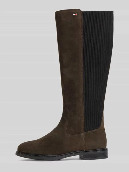 Kozaki z naturalnej skóry z wyhaftowanym logo Tommy Hilfiger brązowe