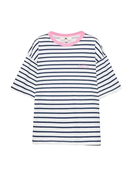 Pull&Bear Tricou bleumarin / roz alb