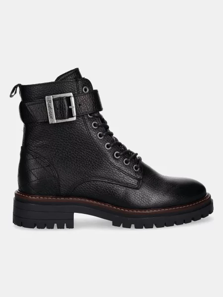 Barbour botki skórzane Heidi na płaskim czarny