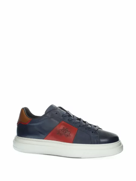 Sneakerși La Martina din piele cu autograf albastru