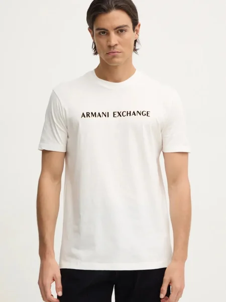 Тениска Armani Exchange с принт бежово