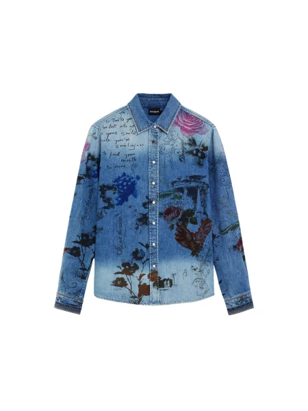 Desigual Bluză albastru denim / maro / roz negru