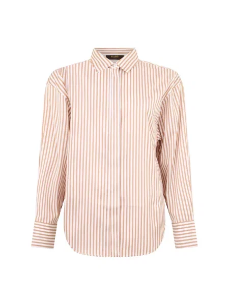 Koszula Moorer w paski biznesowa z paskiem beżowa